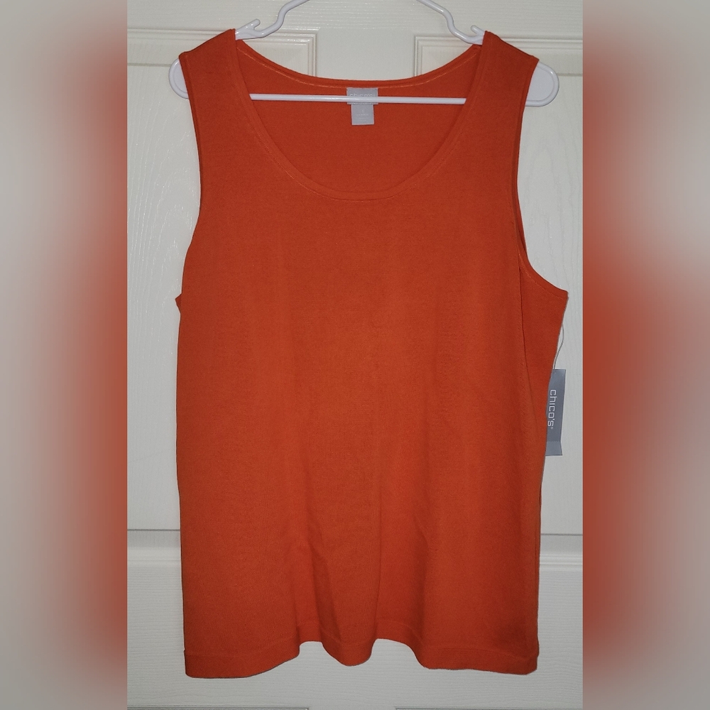 NWT Fall Chico's Orange Tank Sweater Size 3 Pullover Cotton Blend Everyday